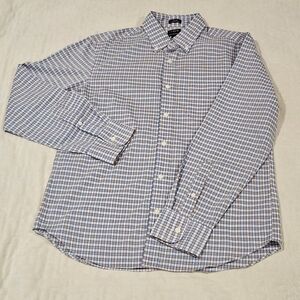 J. Crew Men's Blue and White Checkered Button Down Shirt